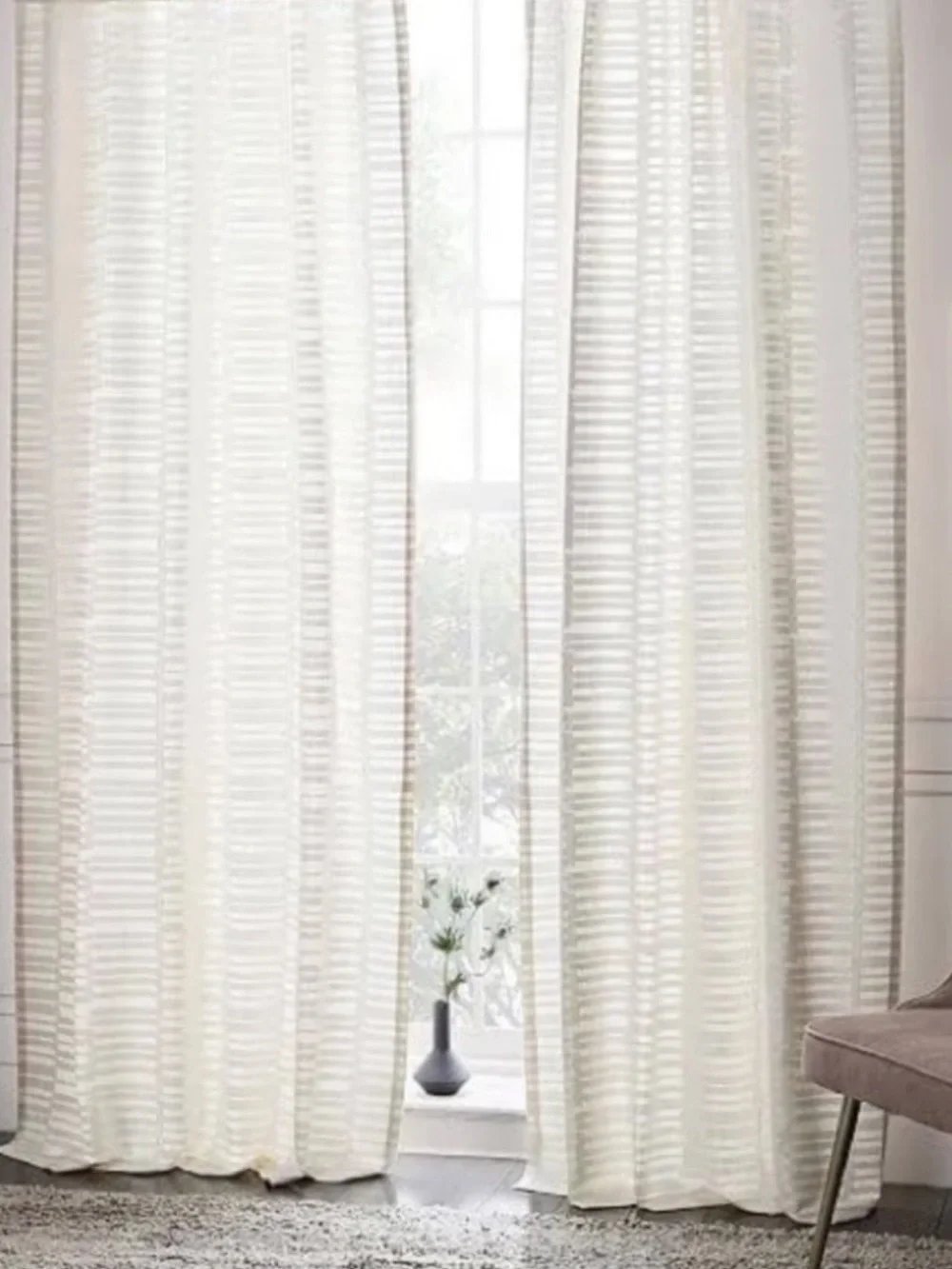Set of 2 West Elm Mixed Stripes Jacquard Curtain Panels 48x96 Cream Ivory